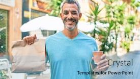  Presentation with deliver - Slides having middle-age-grey-haired-man background and a light blue colored foreground