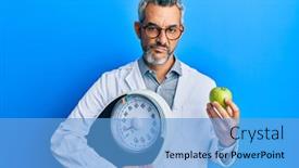  Presentation with grey - Colorful PPT theme enhanced with middle-age-grey-haired-man backdrop and a light blue colored foreground