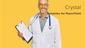  Presentation with clipboard stethoscope - Beautiful slide set featuring middle-age-grey-haired-man backdrop and a yellow colored foreground