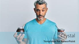  Presentation with drinking problem - Cool new slide set with middle-age-grey-haired-man backdrop and a light blue colored foreground