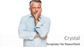  Presentation with grey - Audience pleasing presentation design consisting of middle-age-grey-haired-man backdrop and a white colored foreground