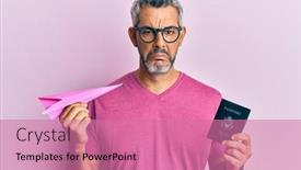  Presentation with grey - Colorful slide set enhanced with middle-age-grey-haired-man backdrop and a coral colored foreground