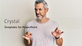  Presentation with grey - Cool new slide deck with middle-age-grey-haired-man backdrop and a soft green colored foreground