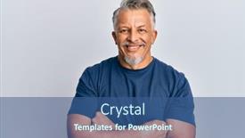  Presentation with grey - Amazing slide deck having middle-age-grey-haired-man backdrop and a ocean colored foreground