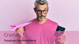  Presentation with grey - Slide set with middle-age-grey-haired-man background and a coral colored foreground