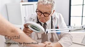  Presentation with dermatology - Presentation theme with middle-age-grey-haired-man background and a coral colored foreground