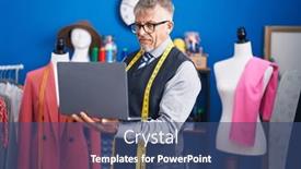  Presentation with clothing factory - PPT theme consisting of middle-age-grey-haired-man background and a  colored foreground