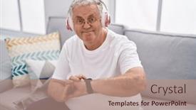  Presentation with listening - PPT layouts enhanced with middle-age-grey-haired-man background and a coral colored foreground