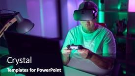  Presentation with virtual reality - Theme having middle-age-grey-haired-man background and a black colored foreground