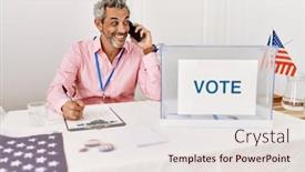  Presentation with grey - Presentation design enhanced with middle-age-grey-haired-man background and a sky blue colored foreground