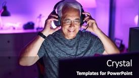  Presentation with computer room - Slides consisting of middle-age-grey-haired-man background and a black colored foreground