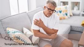  Presentation with grey - Presentation theme having middle-age-grey-haired-man background and a coral colored foreground