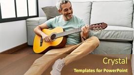  Presentation with classical guitar - PPT theme enhanced with middle-age-grey-haired-man background and a tawny brown colored foreground