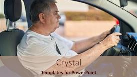  Presentation with driving - PPT theme having middle-age-grey-haired-man background and a coral colored foreground