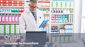  Presentation with pharmacist - Presentation theme having middle-age-grey-haired-man background and a gray colored foreground