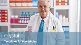  Presentation with pharmacy tablet - Slides having middle-age-grey-haired-man background and a teal colored foreground