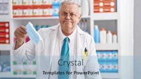  Presentation with medical pharmacy - PPT layouts featuring middle-age-grey-haired-man background and a light blue colored foreground