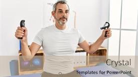  Presentation with rehab - PPT theme having middle-age-grey-haired-man background and a coral colored foreground