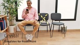  Presentation with waiting room - PPT theme with middle-age-grey-haired-man background and a  colored foreground