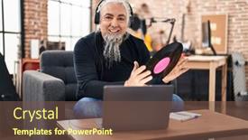  Presentation with music vinyl - PPT theme having middle-age-grey-haired-man background and a tawny brown colored foreground