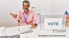 Presentation with vote - Presentation design enhanced with middle-age-grey-haired-man background and a sky blue colored foreground