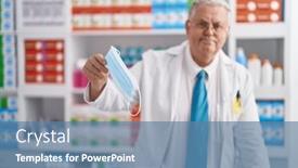  Presentation with medical pharmacy - Slide set enhanced with middle-age-grey-haired-man background and a teal colored foreground