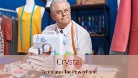  Presentation with machine shop - Slide set with middle-age-grey-haired-man background and a soft green colored foreground