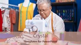  Presentation with machine shop - Slides having middle-age-grey-haired-man background and a coral colored foreground