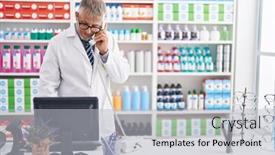  Presentation with pharmacist - PPT theme with middle-age-grey-haired-man background and a light gray colored foreground