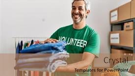  Presentation with charity - Slide set having middle-age-grey-haired-man background and a coral colored foreground