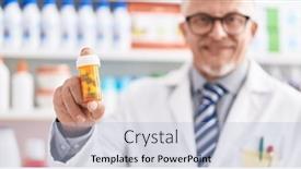  Presentation with pharmacist - Presentation theme enhanced with middle-age-grey-haired-man background and a light blue colored foreground