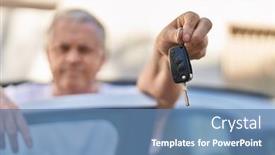  Presentation with car key - Slides featuring middle-age-grey-haired-man background and a teal colored foreground