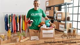  Presentation with charity - Slide set consisting of middle-age-grey-haired-man background and a coral colored foreground