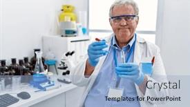  Presentation with pipette - Slides with middle-age-grey-haired-man background and a light blue colored foreground