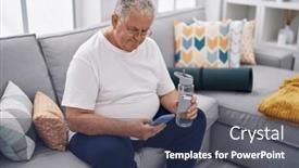  Presentation with bottle water - Presentation theme having middle-age-grey-haired-man background and a tawny brown colored foreground