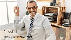  Presentation with new office - Slide set enhanced with middle-age-grey-haired-man background and a soft green colored foreground