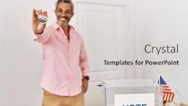  Presentation with president - PPT theme featuring middle-age-grey-haired-man background and a light gray colored foreground