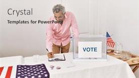  Presentation with president - Presentation design featuring middle-age-grey-haired-man background and a lemonade colored foreground