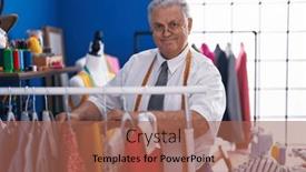 Presentation with clothes shop - Presentation theme featuring middle-age-grey-haired-man background and a coral colored foreground