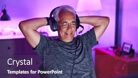  Presentation with gaming - PPT theme enhanced with middle-age-grey-haired-man background and a ocean colored foreground