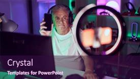  Presentation with video gaming - Slide set having middle-age-grey-haired-man background and a wine colored foreground