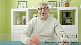  Presentation with drinking glass - Presentation design consisting of middle-age-grey-haired-man background and a light gray colored foreground