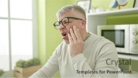  Presentation with teeth pain - Presentation enhanced with middle-age-grey-haired-man background and a light gray colored foreground