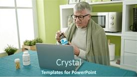  Presentation with medical laptop - Slides enhanced with middle-age-grey-haired-man background and a ocean colored foreground