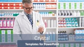  Presentation with pharmacist - PPT theme having middle-age-grey-haired-man background and a ocean colored foreground
