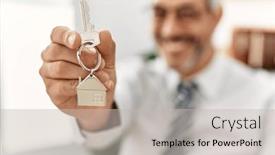  Presentation with new office - Slide set with middle-age-grey-haired-man background and a soft green colored foreground