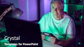  Presentation with streamer - PPT layouts having middle-age-grey-haired-man background and a black colored foreground