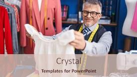  Presentation with clothing factory - Presentation having middle-age-grey-haired-man background and a lemonade colored foreground