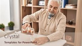  Presentation with whisky - Slide deck enhanced with middle-age-grey-haired-man background and a soft green colored foreground