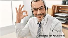  Presentation with bitcoin - PPT layouts with middle-age-grey-haired-man background and a light gray colored foreground